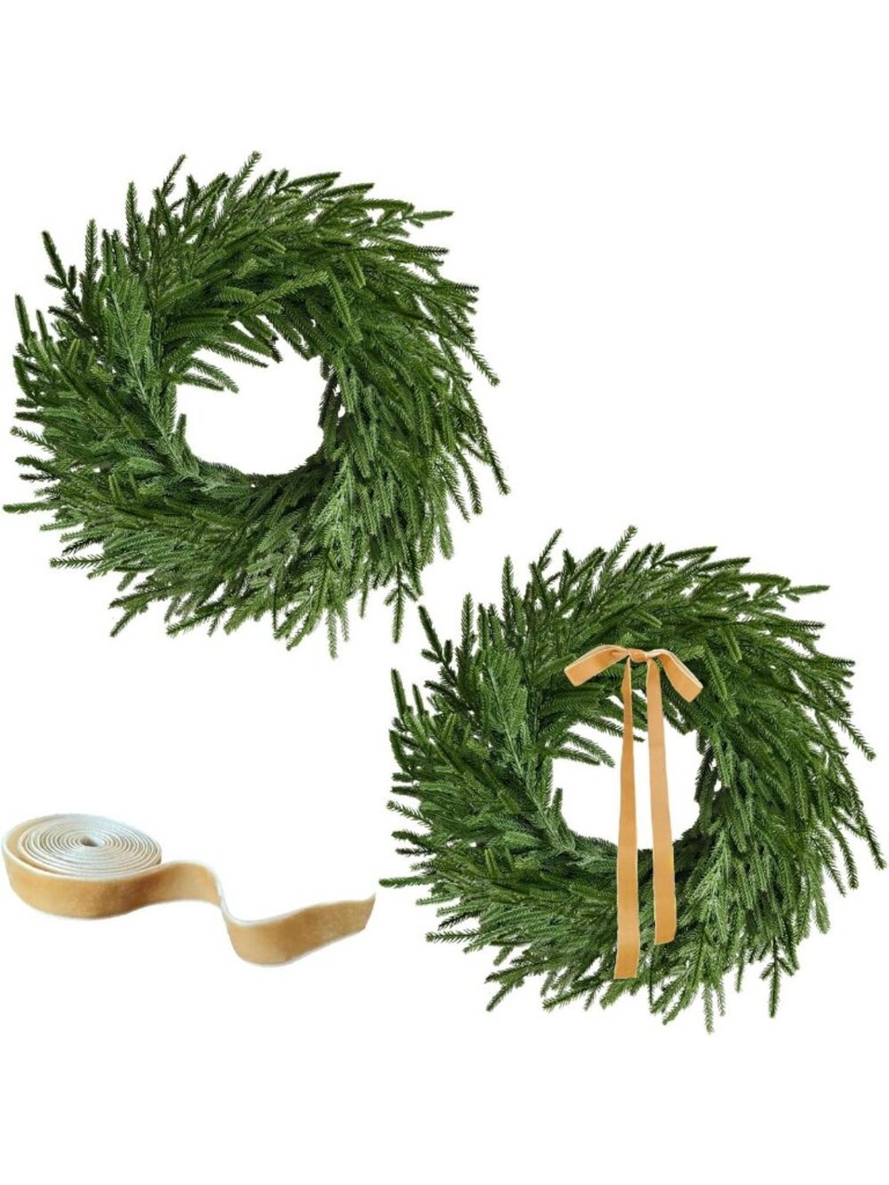 2Pcs Real Touch Norfolk Pine Wreath 24Inch Christmas Wreaths for Front Door